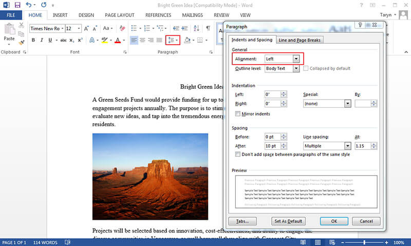 Alineación En Microsoft Word 2909