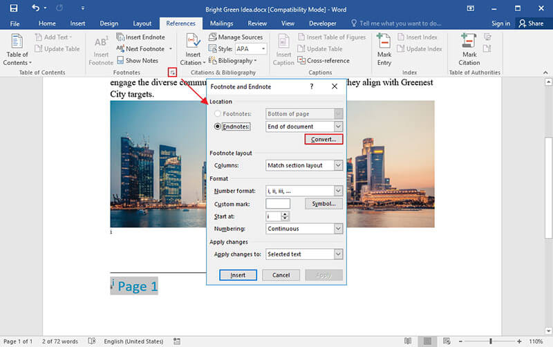 add footnote in word