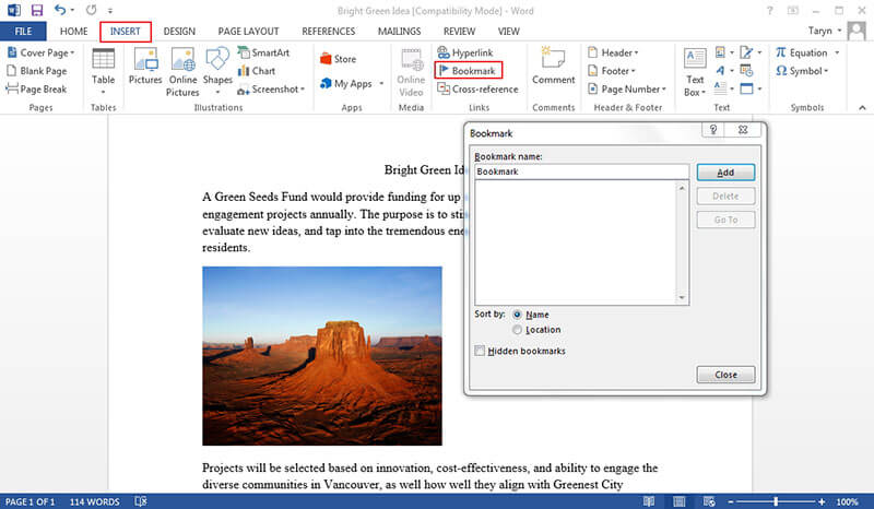 how-to-create-bookmark-in-word