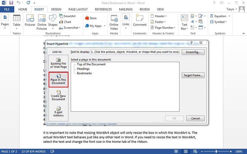 How To Make A Bookmark In Word Doc