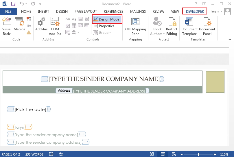 Create Word Template With Fillable Fields