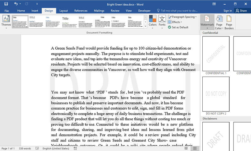 remove draft view in word