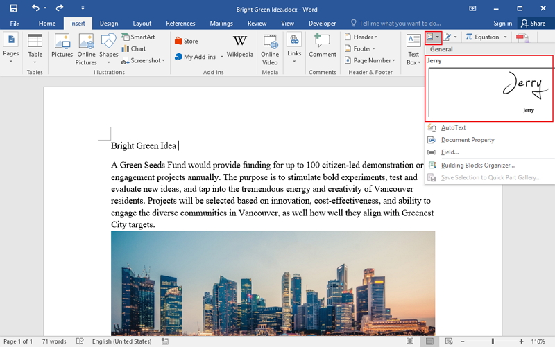 how insert signature line in word for mac