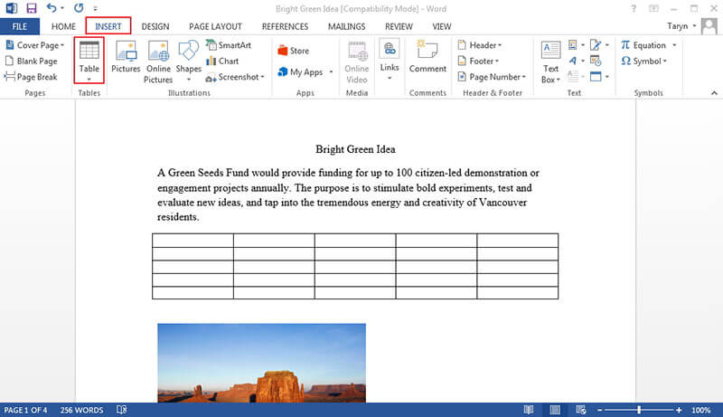 microsoft word insert excel spreadsheet