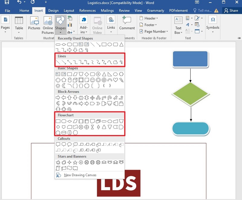 how to add another page on word when creating a flow chart