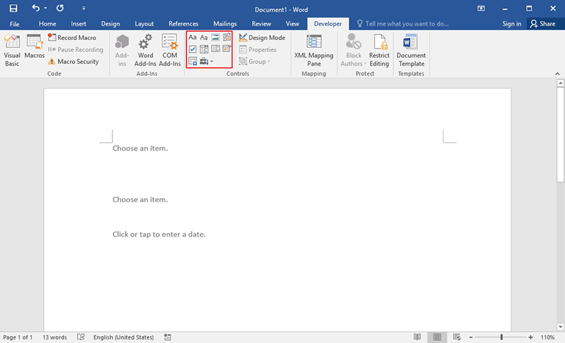 how to create a fillable word document