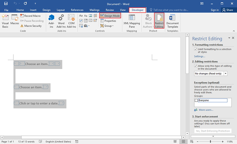 How To Create A Fillable Form In Word 2016