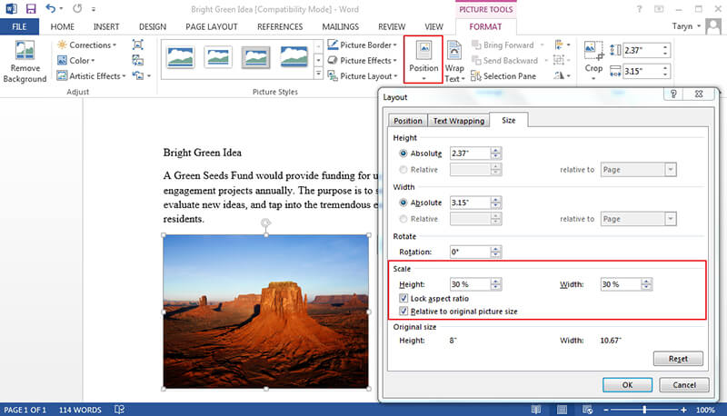 word mac select pixels for row height