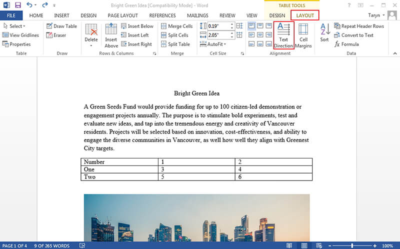 rotate page in word