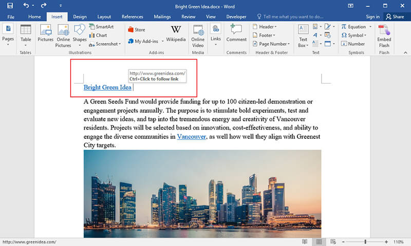 microsoft word hyperlinks within document