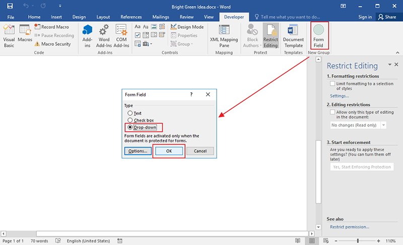 how to add drop down menu in excel 2016