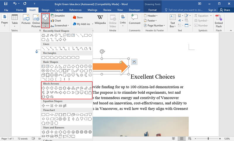 how to insert an arrow in outlook for mac